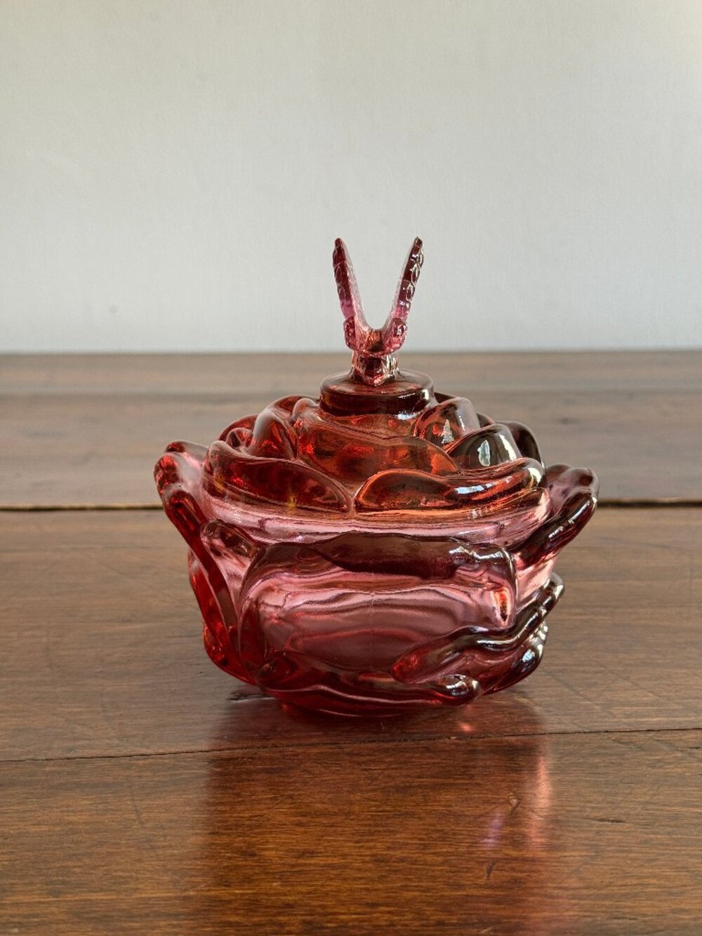 Vintage Fenton Pink Dusty Rose Butterfly Trinket Dish with Lid